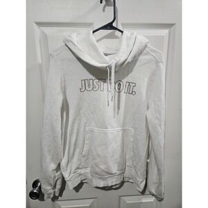 Nike Just Do It Hoodie Womens Small White Pullover Fleece Sweatshirt Graphic